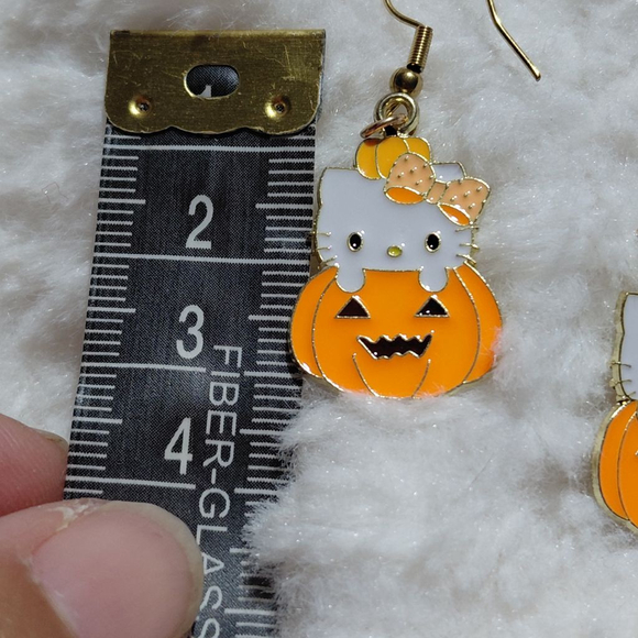 Halloween Hello Kitty Pumpkin Drop Earrings One Size Orange - Picture 2 of 2